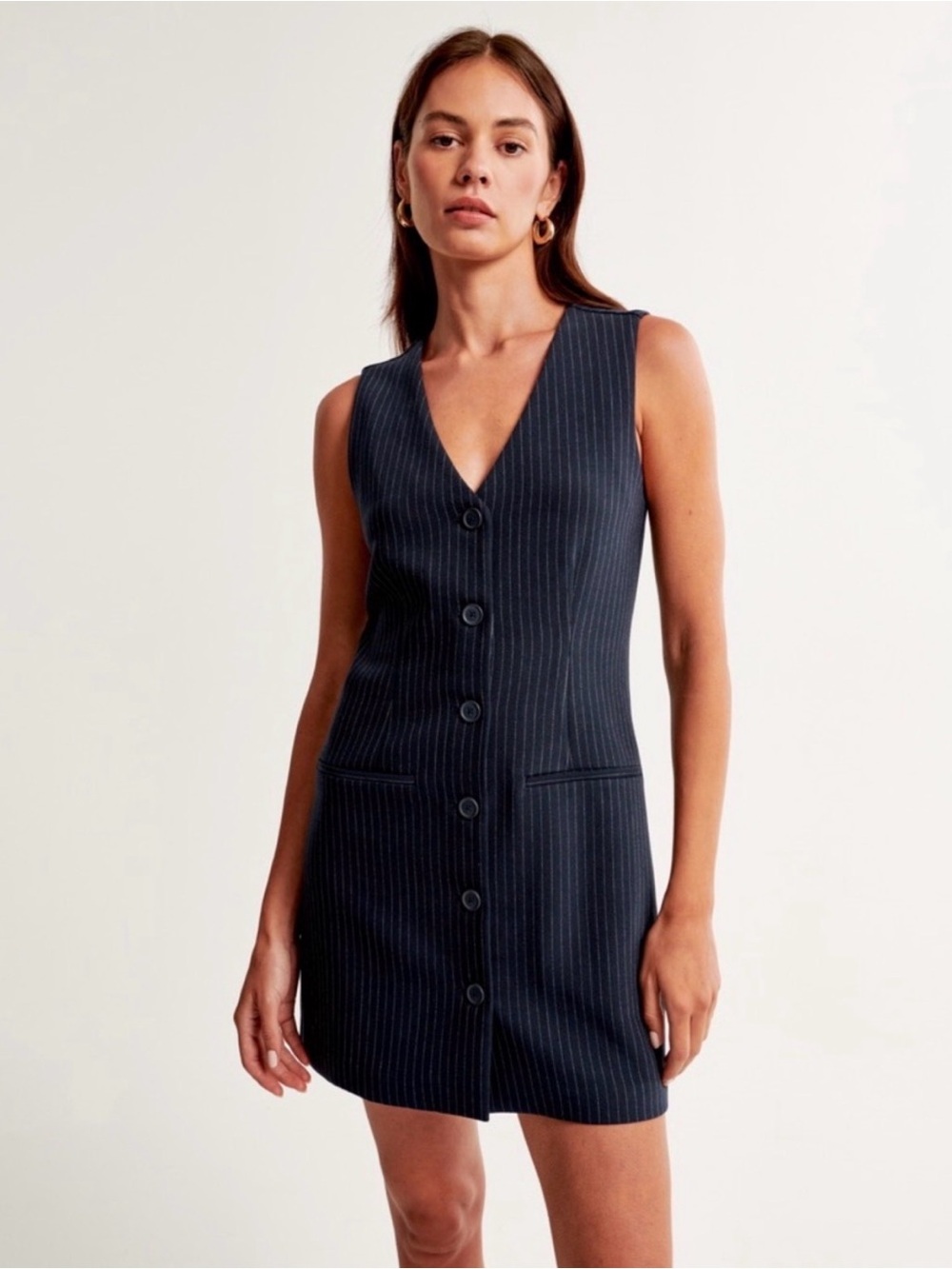 A&F Pinstripe Button-Front Mini Dress